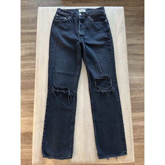 Agolde Lana Straight Jeans in Disorder Black Knee Rips Size 26 - Picture 3 of 11